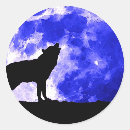 Sticker Rond Wolf Howling à Moon (Devant)