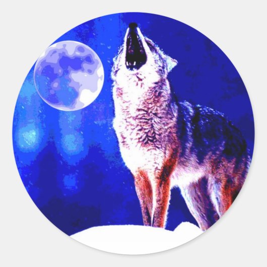 Sticker Rond Wolf Howling à Moon (Devant)