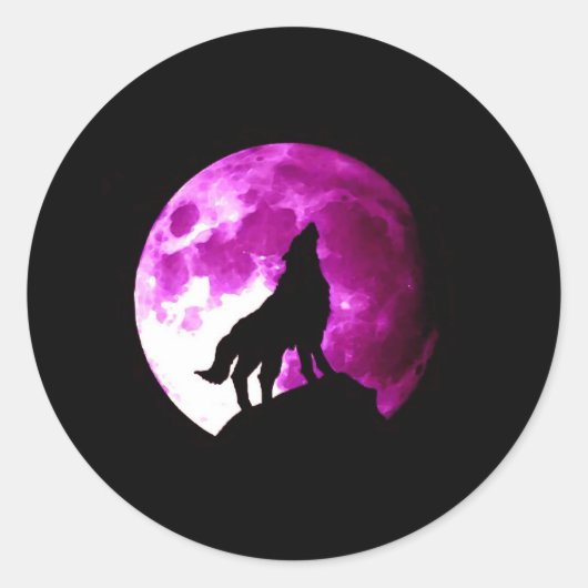 Sticker Rond Wolf Howling à Moon (Devant)