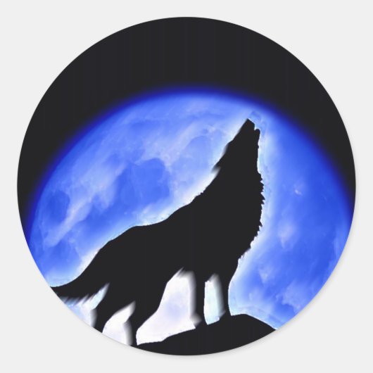 Sticker Rond Wolf Howling à Moon (Devant)