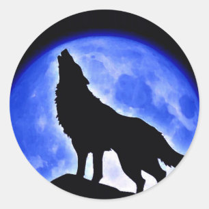 Sticker Rond Wolf Howling à Moon