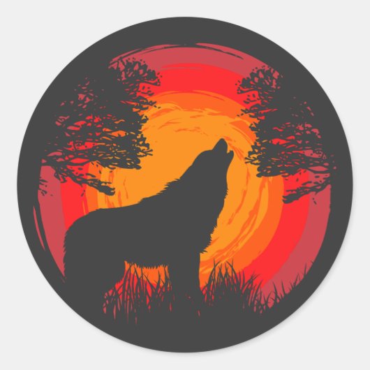 Sticker Rond Wolf Howling au soleil (Devant)