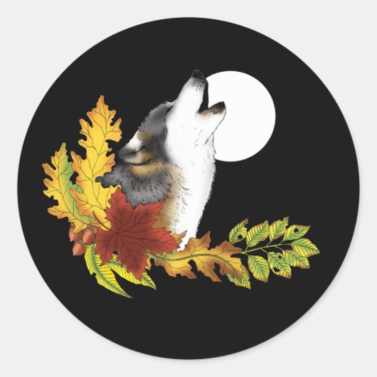 Sticker Rond Wolf Howling Moon (Devant)