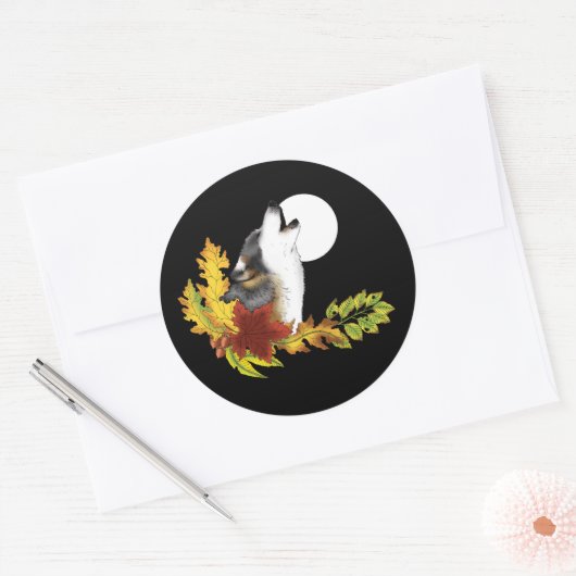 Sticker Rond Wolf Howling Moon (Enveloppe)
