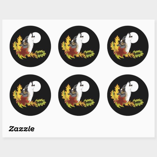 Sticker Rond Wolf Howling Moon (Feuille)