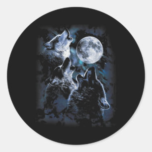 Sticker Rond Wolf hurlant Sur La Lune Les Loups De La Faune M'A