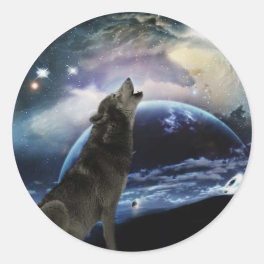Sticker Rond Wolf hurle sur la lune (Devant)
