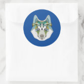 Sticker Rond Wolf husky embelli vert bleu (Sac)