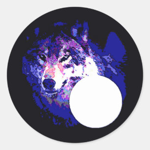 Sticker Rond Wolf & Moon