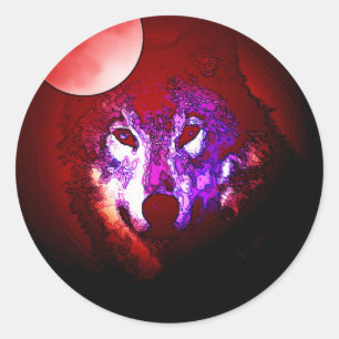 Sticker Rond Wolf & Moon