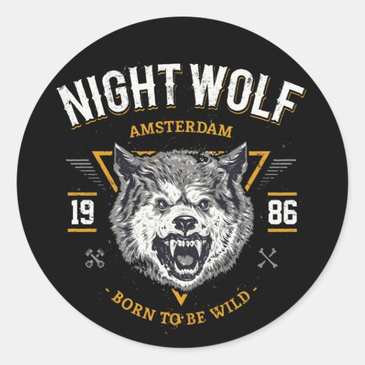Sticker Rond Wolf Night Amsterdam Meilleur cadeau (Devant)