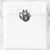 Sticker Rond Wolf Pack Graphisme tribal Loups noirs et blancs (Sac)