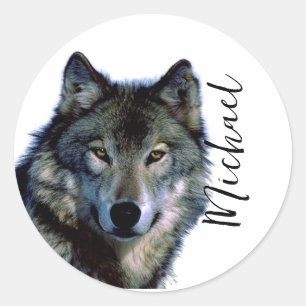 Sticker Rond Wolf Portrait Votre nom Écriture personnalisée