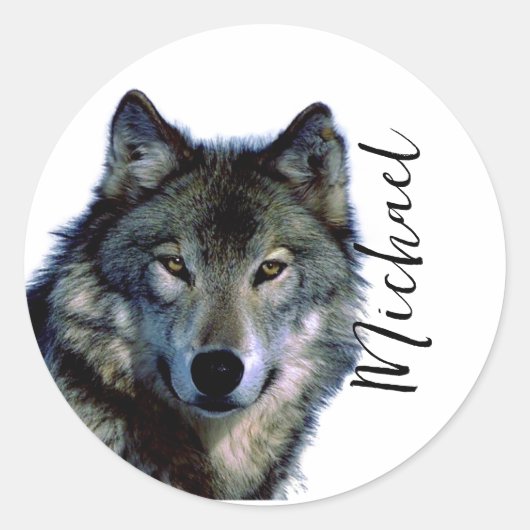 Sticker Rond Wolf Portrait Votre nom Écriture personnalisée (Devant)