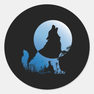 Sticker Rond Wolf Silhouette Wolf Amoureux de la nature