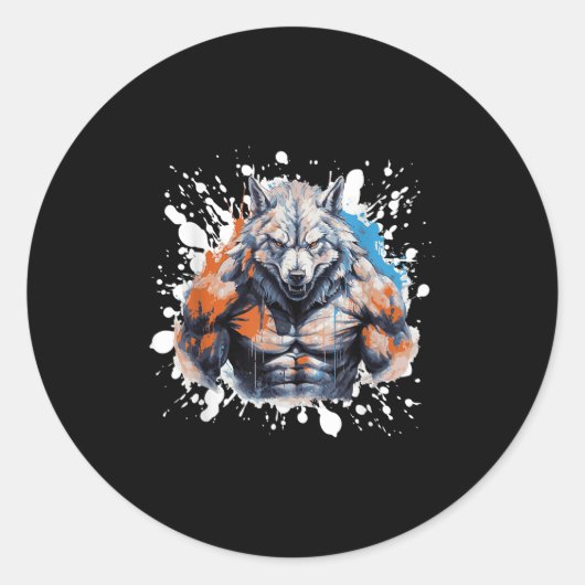 Sticker Rond Wolf Workout Gym Fighter Bodybuilder (Devant)