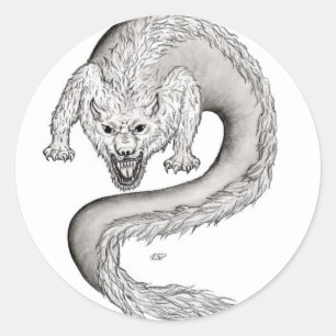 Sticker Rond Wolfdragon noir et blanc Design