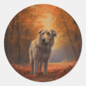Sticker Rond Wolfhound à l'automne Leaves automne Inspire (Devant)