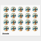 Sticker Rond Woman on Beach Abstract Seaside Art (Feuille)
