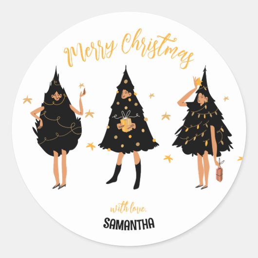 Sticker Rond Women Dressed in Black Christmas Tree (Devant)
