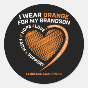 Sticker Rond Women Men I Wear Orange For My Grandson Leukemia