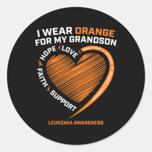 Sticker Rond Women Men I Wear Orange For My Grandson Leukemia