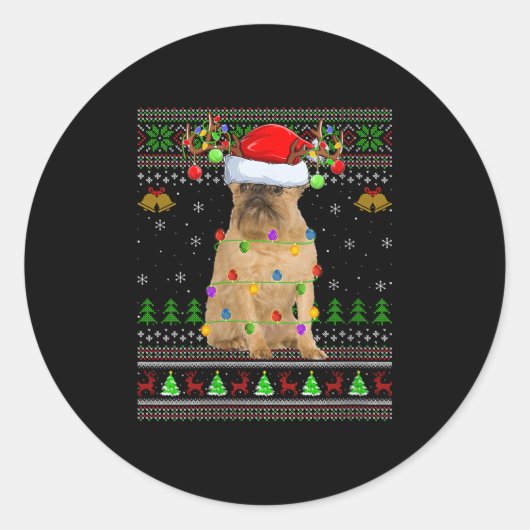 Sticker Rond Womens Brussels Griffon Dog Ugly Christmas Sweater (Devant)