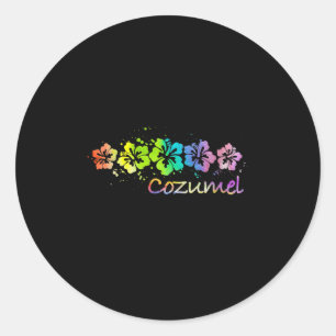 Sticker Rond Womens Cozumel, Mexique Watercolor Beach & Sur