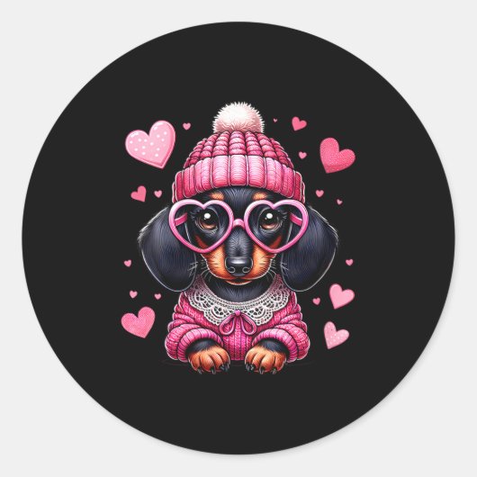 Sticker Rond Women's Cute Dachshund Valentines Heart Dog Lover  (Devant)