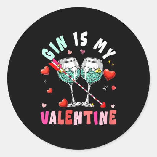 Sticker Rond Women's Gin Is My Valentine Hearts Matching Drinke (Devant)
