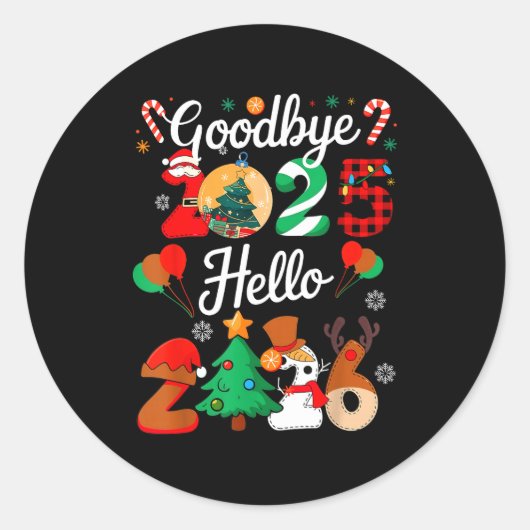 Sticker Rond Womens Goodbye 2025 Hello 2026 Christmas Matching (Devant)
