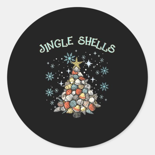 Sticker Rond Womens Jingle Shells Christmas Tree Snowflakes Cel (Devant)