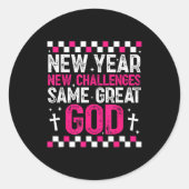 Sticker Rond Womens New Year New Challenges Same Great God 2026 (Devant)
