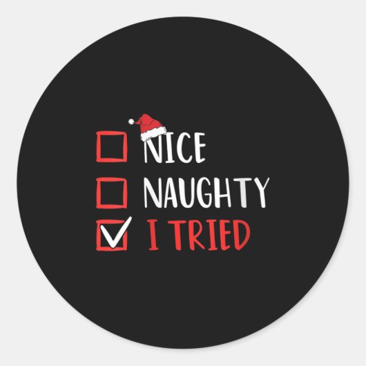 Sticker Rond Womens Nice Naughty I Tried Christmas List V-neck (Devant)