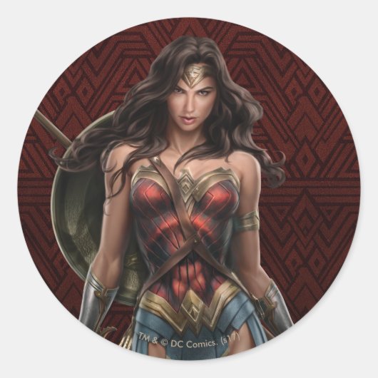 Sticker Rond Wonder Woman Battle-Ready Comic Art (Devant)