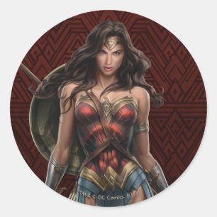 Sticker Rond Wonder Woman Battle-Ready Comic Art