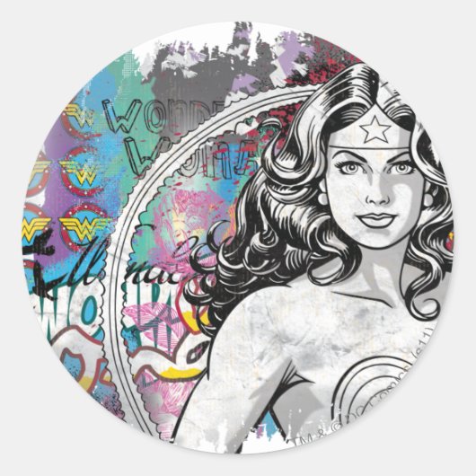 Sticker Rond Wonder Woman Collage 6 (Devant)