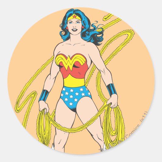 Sticker Rond Wonder Woman détient Lasso 5 (Devant)