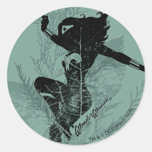 Sticker Rond Wonder Woman Landing Foliage Graphic