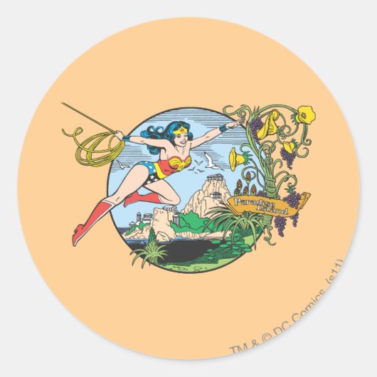 Sticker Rond Wonder Woman Paradise Island (Devant)