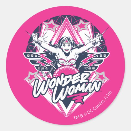 Sticker Rond Wonder Woman Retro Glam Rock Graphic (Devant)