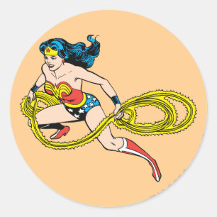 Sticker Rond Wonder Woman Swning Lasso Left