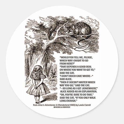 Sticker Rond Wonderland Quelle Voie Je Devrais Aller Citer (Devant)