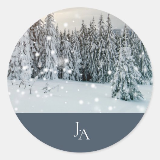 Sticker Rond Wonderland Woodland Mariage de script de neige (Devant)