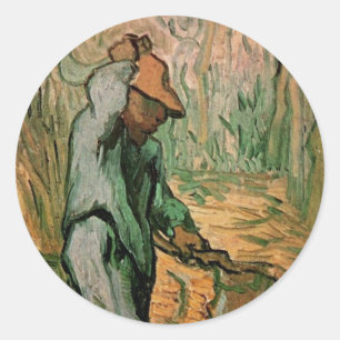 Sticker Rond Woodcutter (après Millet) par Vincent van Gogh