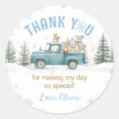 Sticker Rond Woodland Animals Winter Forest Birthday (Devant)