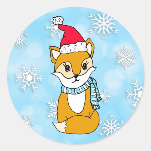 Sticker Rond Woodland Créatures Renard de Noël avec chapeau de  (Devant)