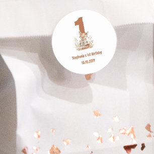 Sticker Rond Woodland Fox Lire un livre 1er anniversaire fête