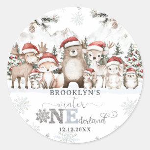 Sticker Rond Woodland Winter ONE derland Noël 1er anniversaire