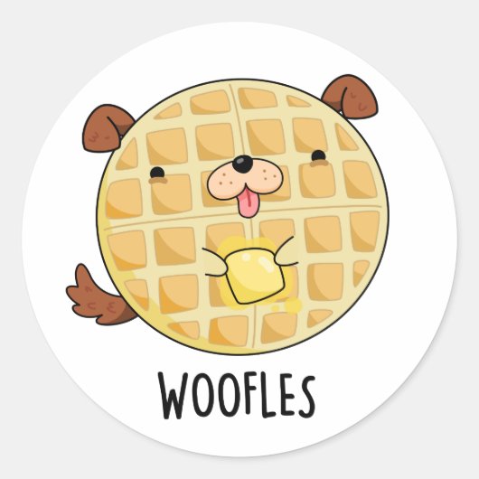 Sticker Rond Woofles Doggy Doggy Waffle Pun (Devant)